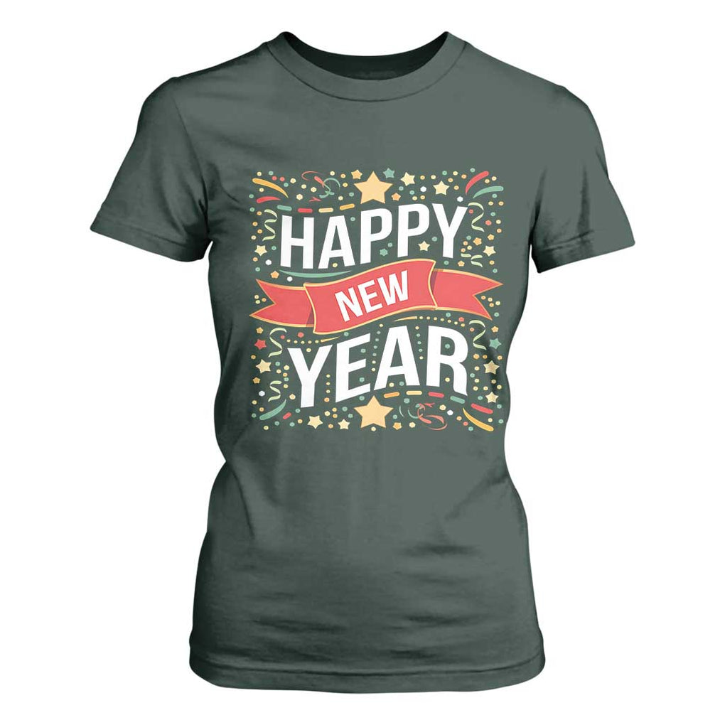 Happy New Year 2025 T Shirt For Women Confetti Fireworks Party Supplies Family Matching TS02 Dark Forest Green Print Your Wear