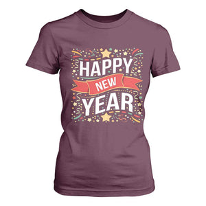 Happy New Year 2025 T Shirt For Women Confetti Fireworks Party Supplies Family Matching TS02 Maroon Print Your Wear