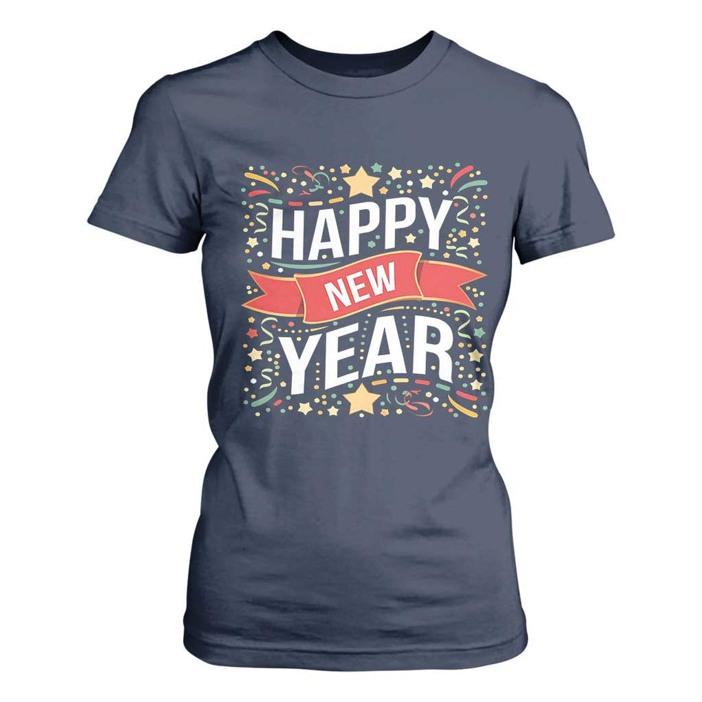 Happy New Year 2025 T Shirt For Women Confetti Fireworks Party Supplies Family Matching TS02 Navy Print Your Wear
