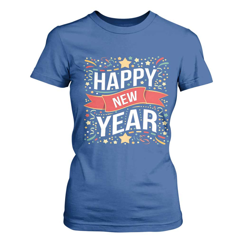 Happy New Year 2025 T Shirt For Women Confetti Fireworks Party Supplies Family Matching TS02 Royal Blue Print Your Wear