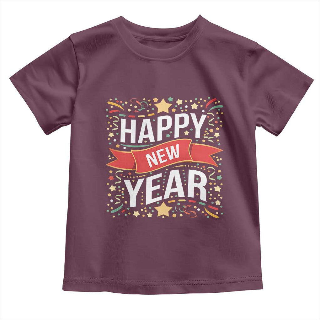 Happy New Year 2025 Toddler T Shirt Confetti Fireworks Party Supplies Family Matching TS02 Maroon Print Your Wear