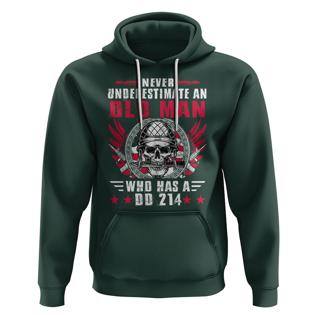 Soldier Skull Hoodie Never Underestimate An Old Man Who Has A DD214 TS02 Dark Forest Green Printyourwear