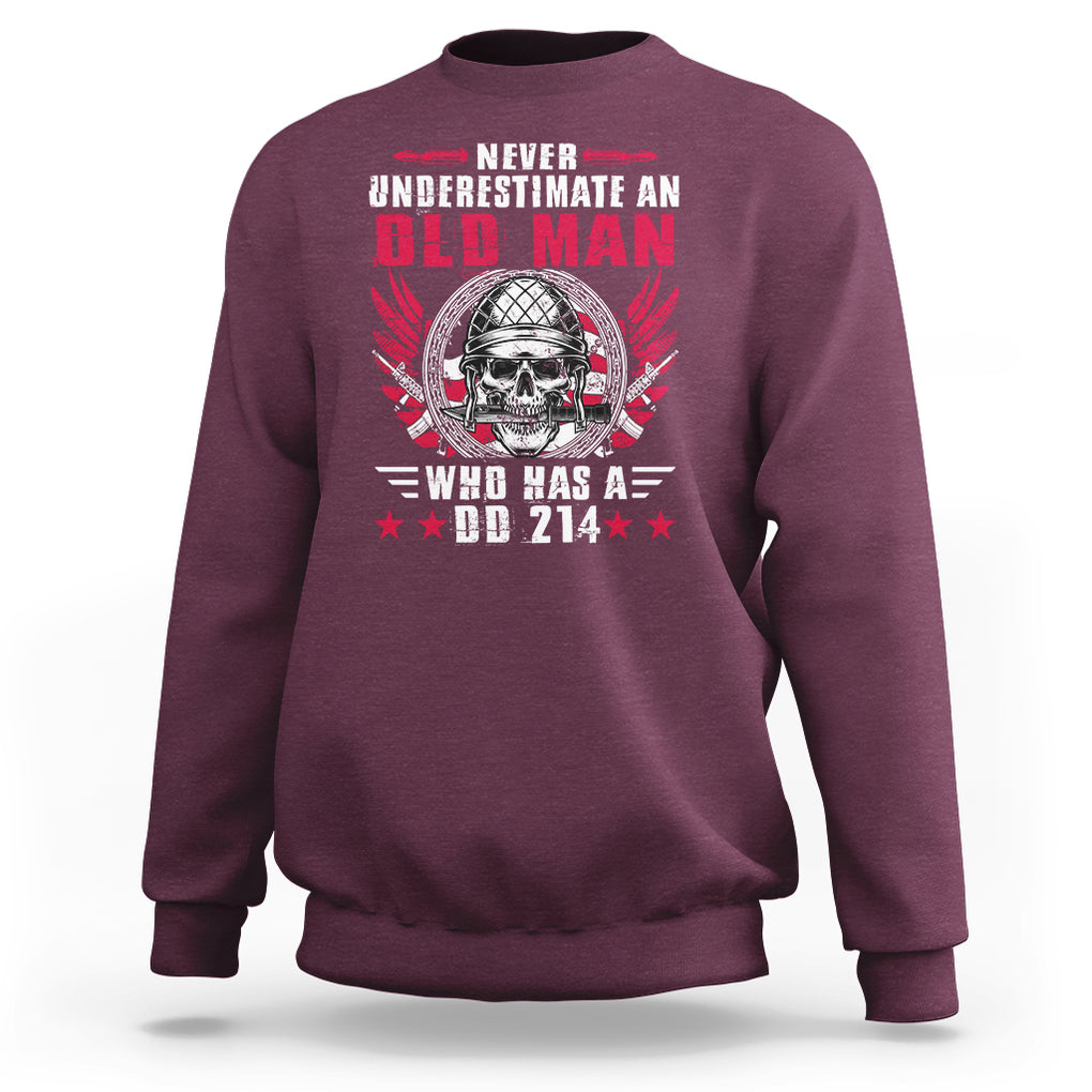 Soldier Skull Sweatshirt Never Underestimate An Old Man Who Has A DD214 TS02 Maroon Printyourwear