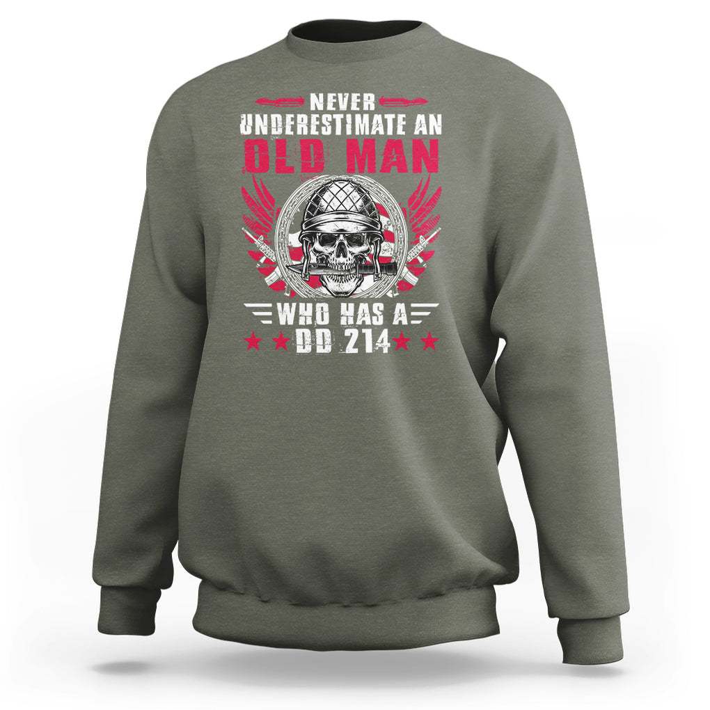 Soldier Skull Sweatshirt Never Underestimate An Old Man Who Has A DD214 TS02 Military Green Printyourwear