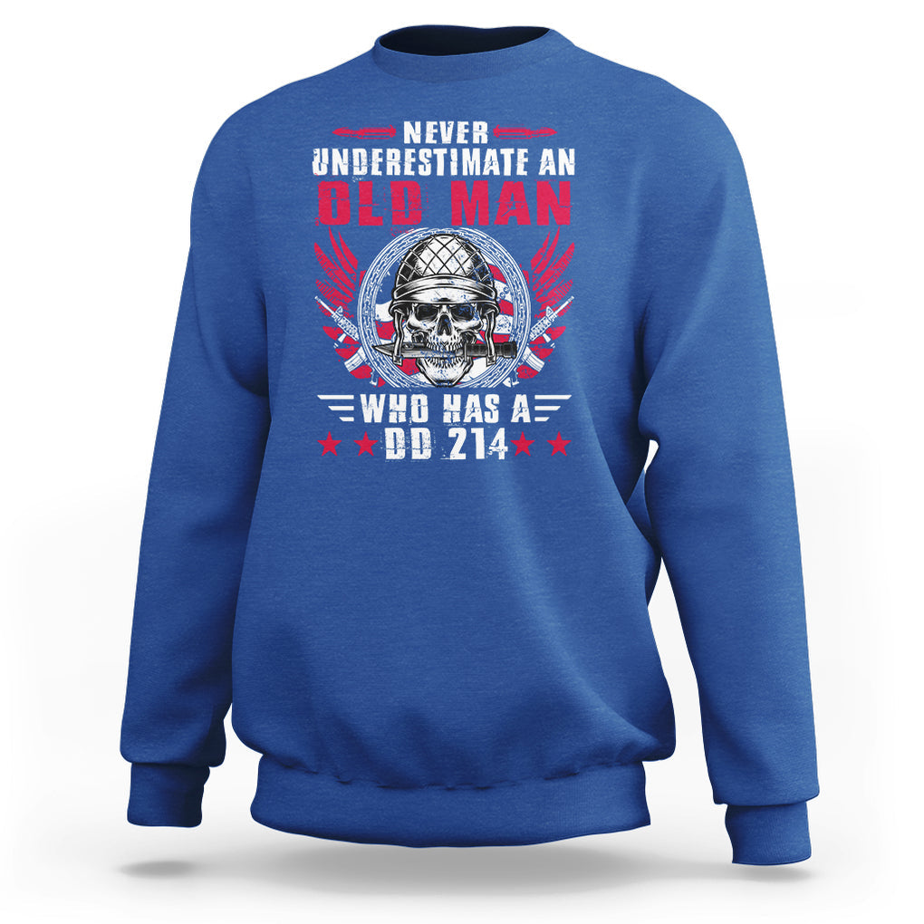 Soldier Skull Sweatshirt Never Underestimate An Old Man Who Has A DD214 TS02 Royal Blue Printyourwear