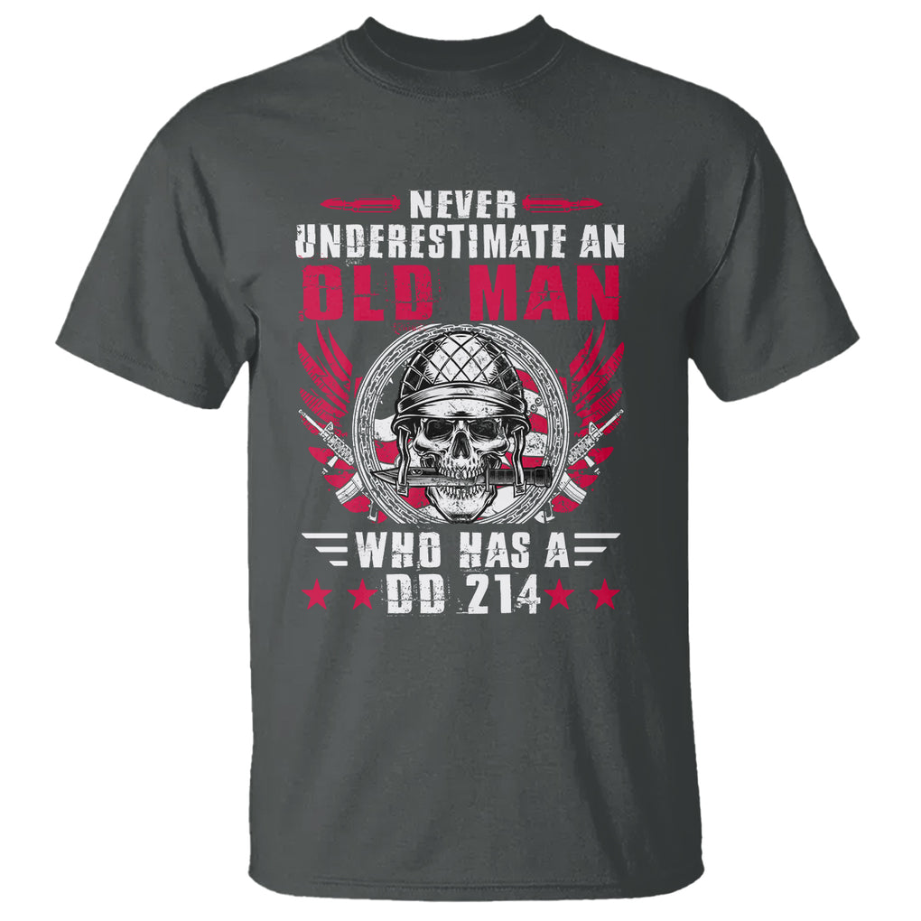Soldier Skull T Shirt Never Underestimate An Old Man Who Has A DD214 TS02 Dark Heather Printyourwear