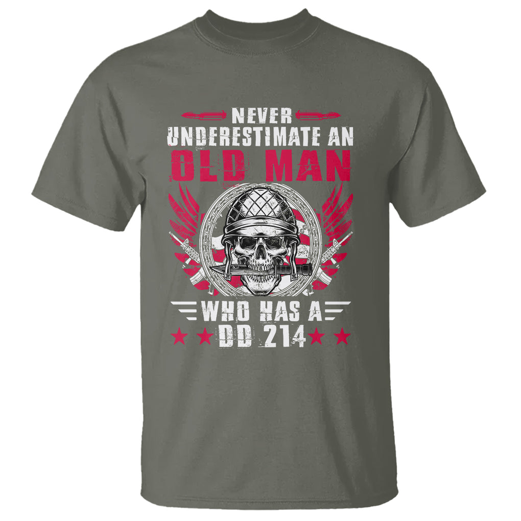 Soldier Skull T Shirt Never Underestimate An Old Man Who Has A DD214 TS02 Military Green Printyourwear
