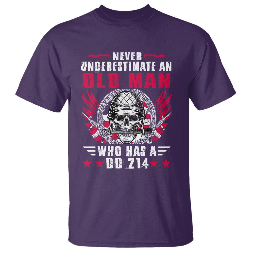 Soldier Skull T Shirt Never Underestimate An Old Man Who Has A DD214 TS02 Purple Printyourwear