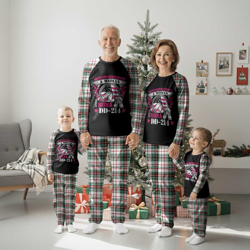 Female Veteran Plaid Pajama Set Never Underestimate A Woman With DD214 US Military TS02 Christmas Plaid Print Your Wear