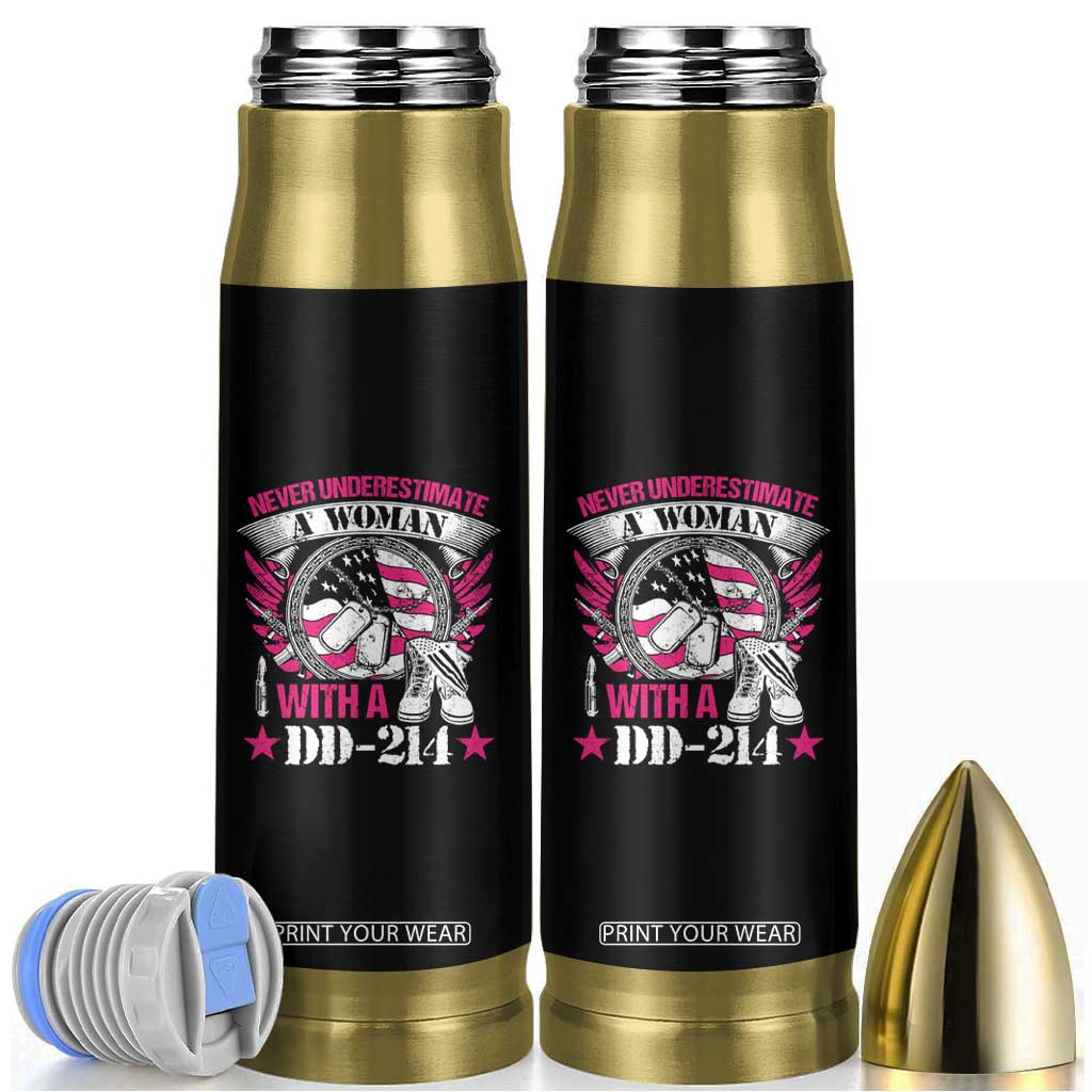 Female Veteran Bullet Tumbler Never Underestimate A Woman With DD214 TS02 Black Print Your Wear