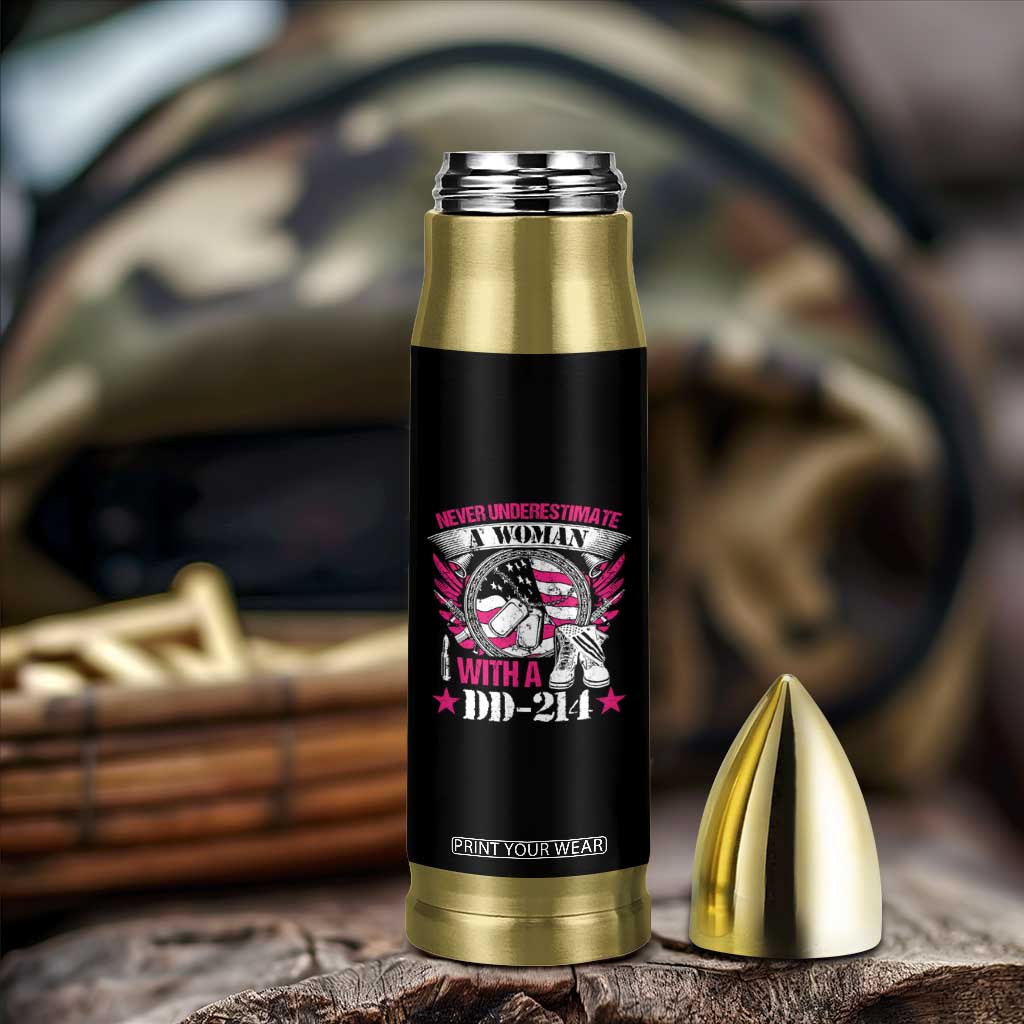 Female Veteran Bullet Tumbler Never Underestimate A Woman With DD214 TS02 Print Your Wear