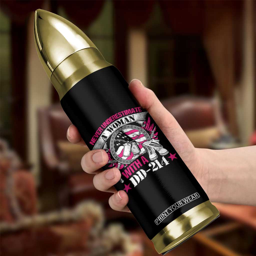 Female Veteran Bullet Tumbler Never Underestimate A Woman With DD214 TS02 Print Your Wear