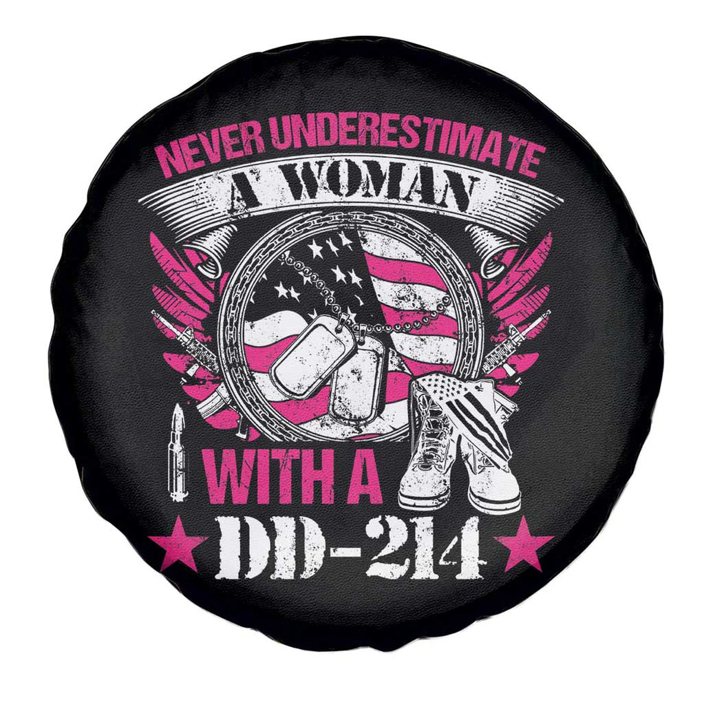 Female Veteran Spare Tire Cover Never Underestimate A Woman With DD214 Pink American Flag TS02 Print Your Wear