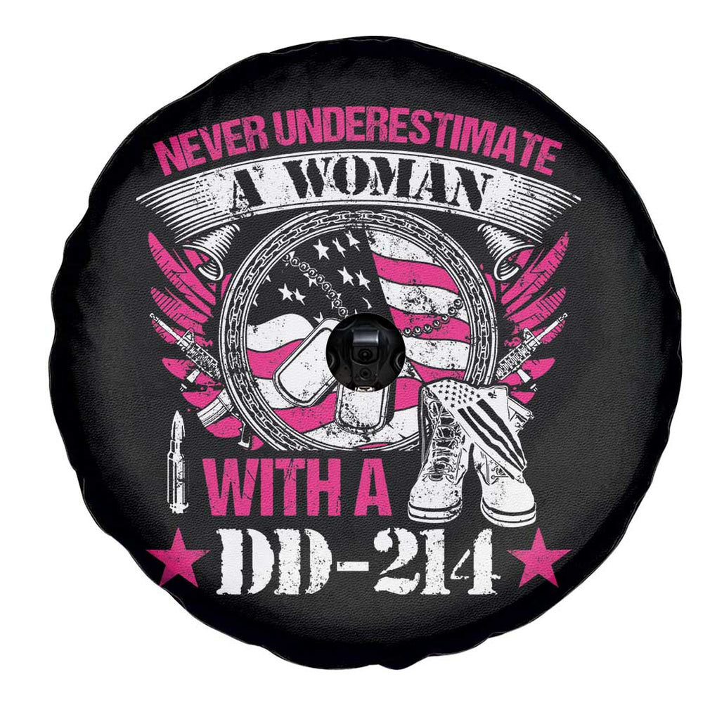 Female Veteran Spare Tire Cover Never Underestimate A Woman With DD214 Pink American Flag TS02 Print Your Wear