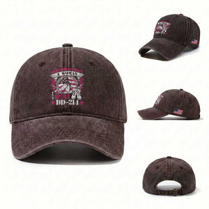 Female Veteran Washed Cotton Baseball Cap Never Underestimate A Woman With DD214 Women US Military TS02 Washed Cap Universal Fit Dark Brown Print Your Wear