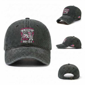 Female Veteran Washed Cotton Baseball Cap Never Underestimate A Woman With DD214 Women US Military TS02 Washed Cap Universal Fit Dark Green Print Your Wear