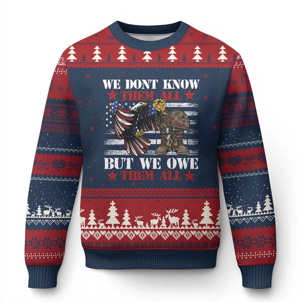 Patriotic Memorial Day Ugly Christmas Sweater We Don't Know Them All But We Owe Them All TS02 Navy Red Print Your Wear