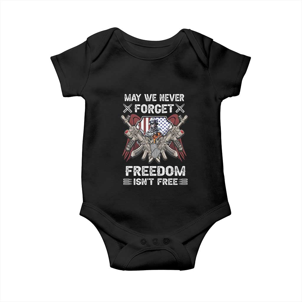 Patriotic Memorial Day Baby Onesie May We Never Forget Freedom Is Not Free TS02 Black Print Your Wear