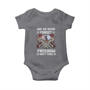 Patriotic Memorial Day Baby Onesie May We Never Forget Freedom Is Not Free TS02 Charcoal Print Your Wear