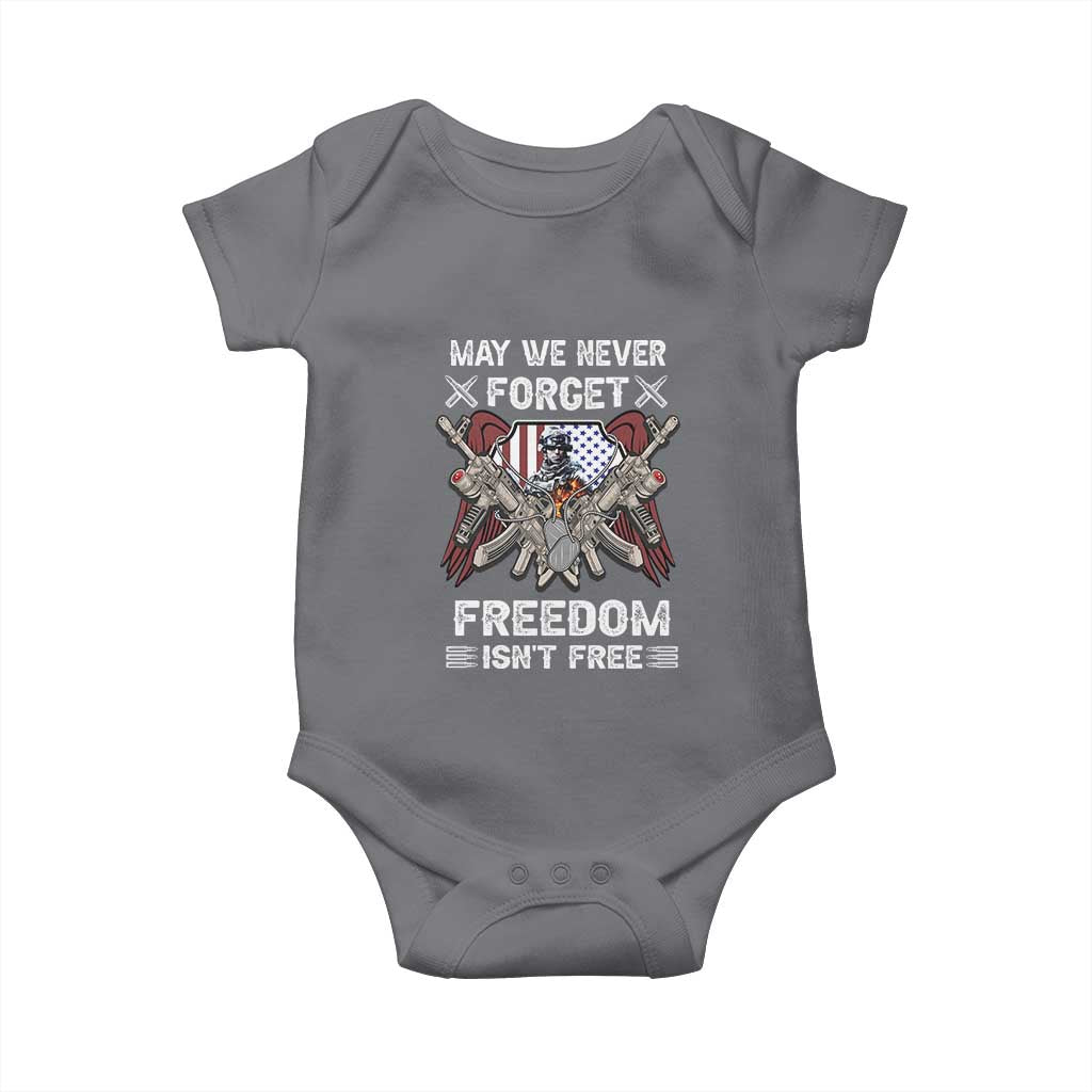 Patriotic Memorial Day Baby Onesie May We Never Forget Freedom Is Not Free TS02 Charcoal Print Your Wear