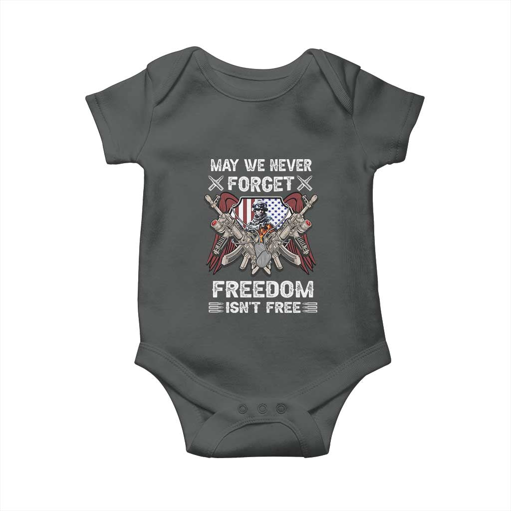Patriotic Memorial Day Baby Onesie May We Never Forget Freedom Is Not Free TS02 Dark Heather Print Your Wear