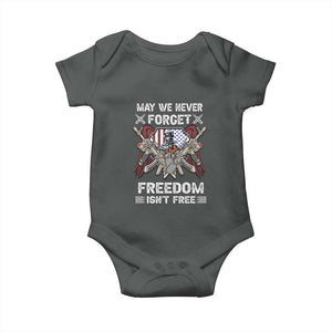 Patriotic Memorial Day Baby Onesie May We Never Forget Freedom Is Not Free TS02 Dark Heather Print Your Wear
