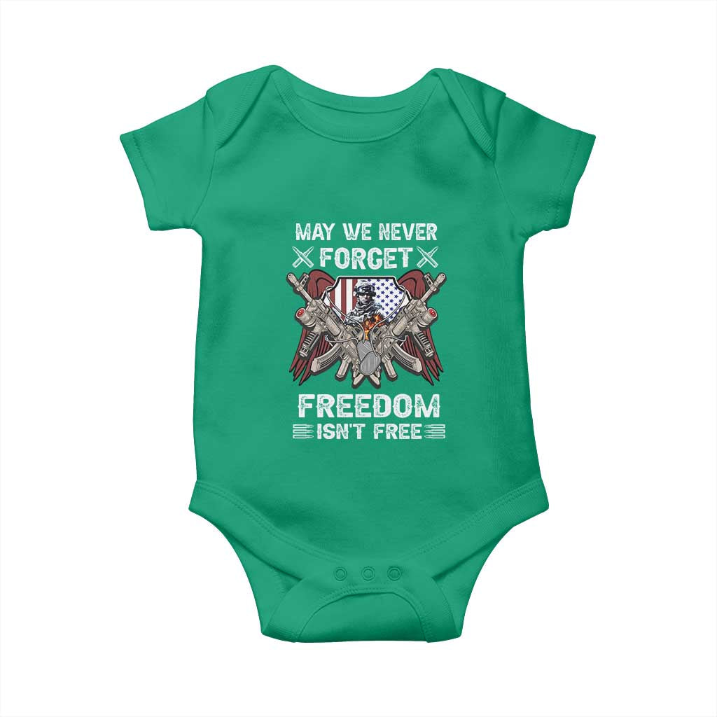 Patriotic Memorial Day Baby Onesie May We Never Forget Freedom Is Not Free TS02 Irish Green Print Your Wear