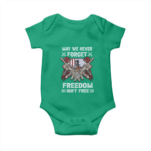Patriotic Memorial Day Baby Onesie May We Never Forget Freedom Is Not Free TS02 Irish Green Print Your Wear