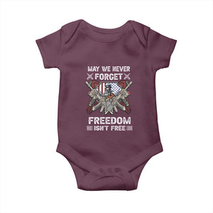 Patriotic Memorial Day Baby Onesie May We Never Forget Freedom Is Not Free TS02 Maroon Print Your Wear