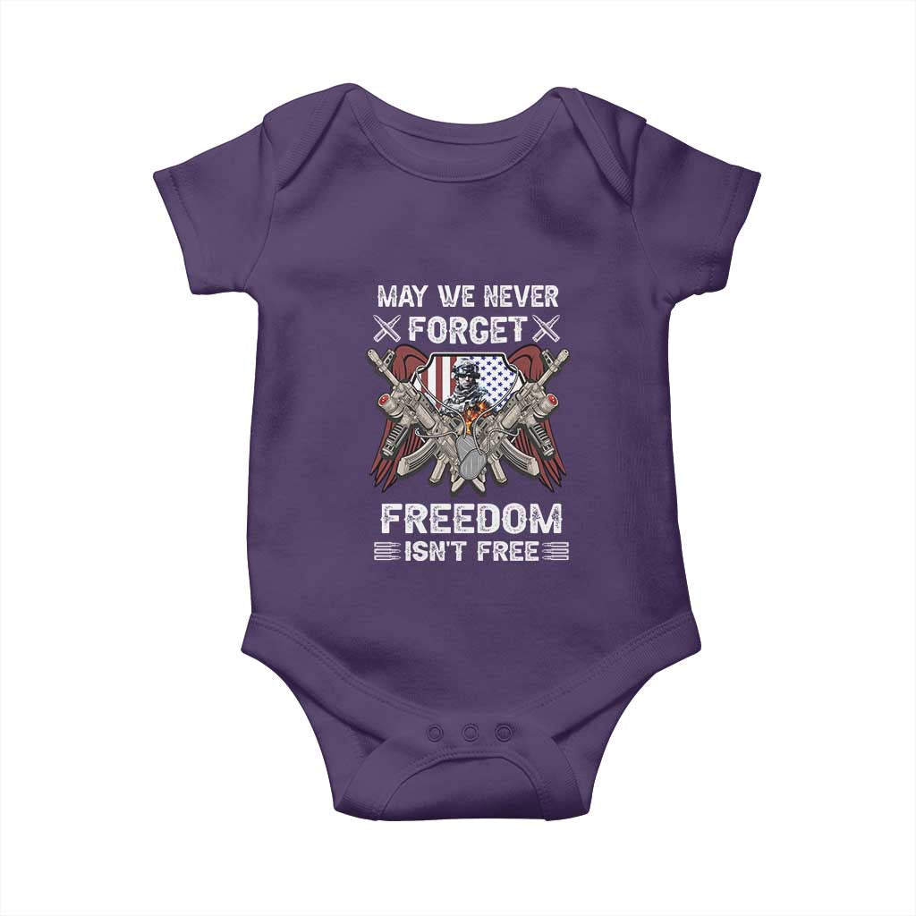 Patriotic Memorial Day Baby Onesie May We Never Forget Freedom Is Not Free TS02 Purple Print Your Wear