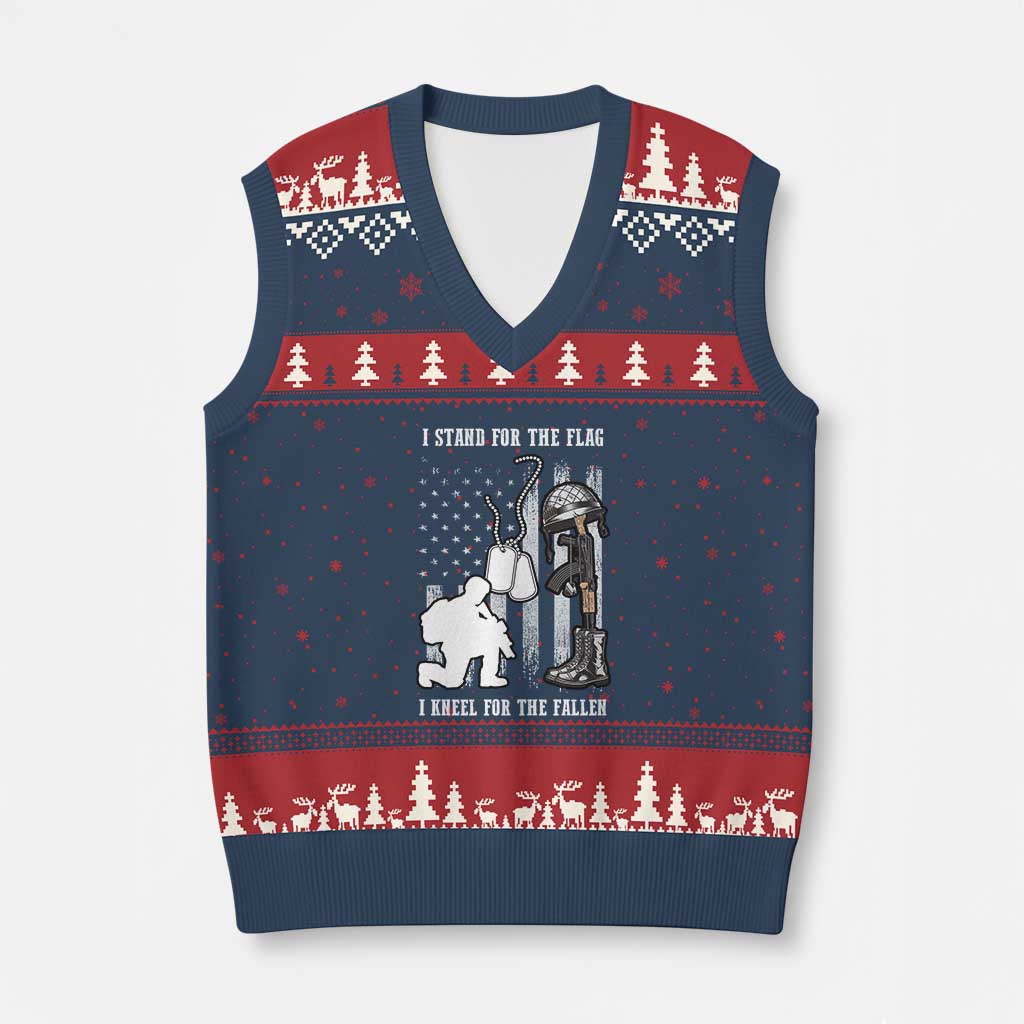 Patriotic Memorial Day V-Neck Knit Sweater Vest We Stand For the Flag We Kneel For The Fallen US Patriots TS02 Navy Red Print Your Wear