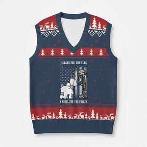 Patriotic Memorial Day V-Neck Knit Sweater Vest We Stand For the Flag We Kneel For The Fallen US Patriots TS02 Navy Red Print Your Wear