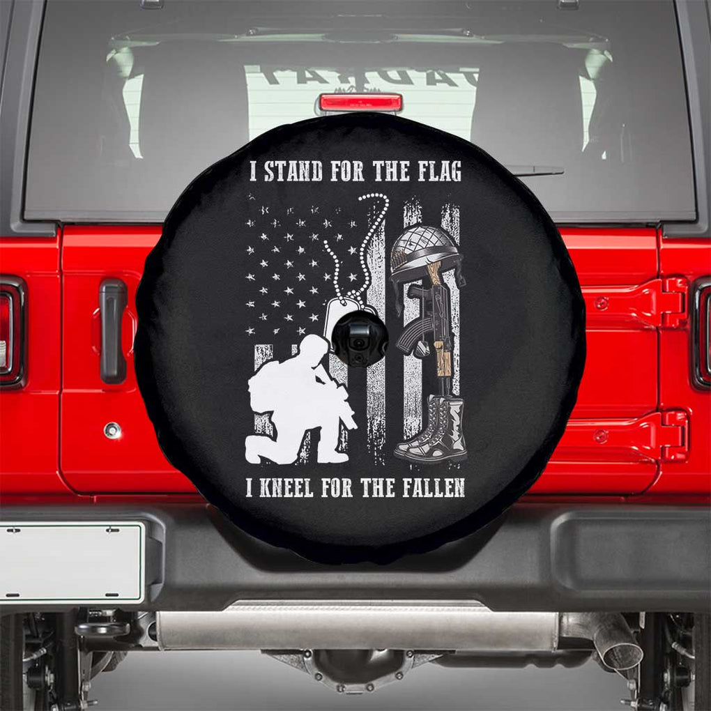 American Veteran Spare Tire Cover We Stand For the Flag We Kneel For The Fallen US Patriots TS02 Black Print Your Wear