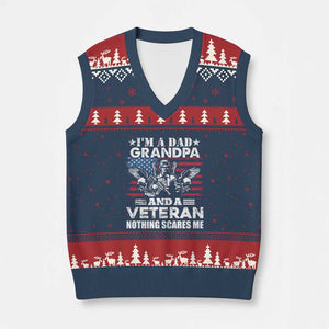 Im a Dad Grandpa and Veteran V-Neck Knit Sweater Vest Fearless Patriotic Military Family TS02 Navy Red Print Your Wear
