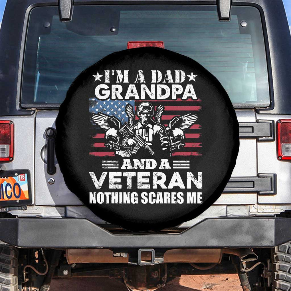 American Veteran Spare Tire Cover I'm A Dad Grandpa And A Veteran Funny For Papa Grandpa Pride TS02 No hole Black Print Your Wear