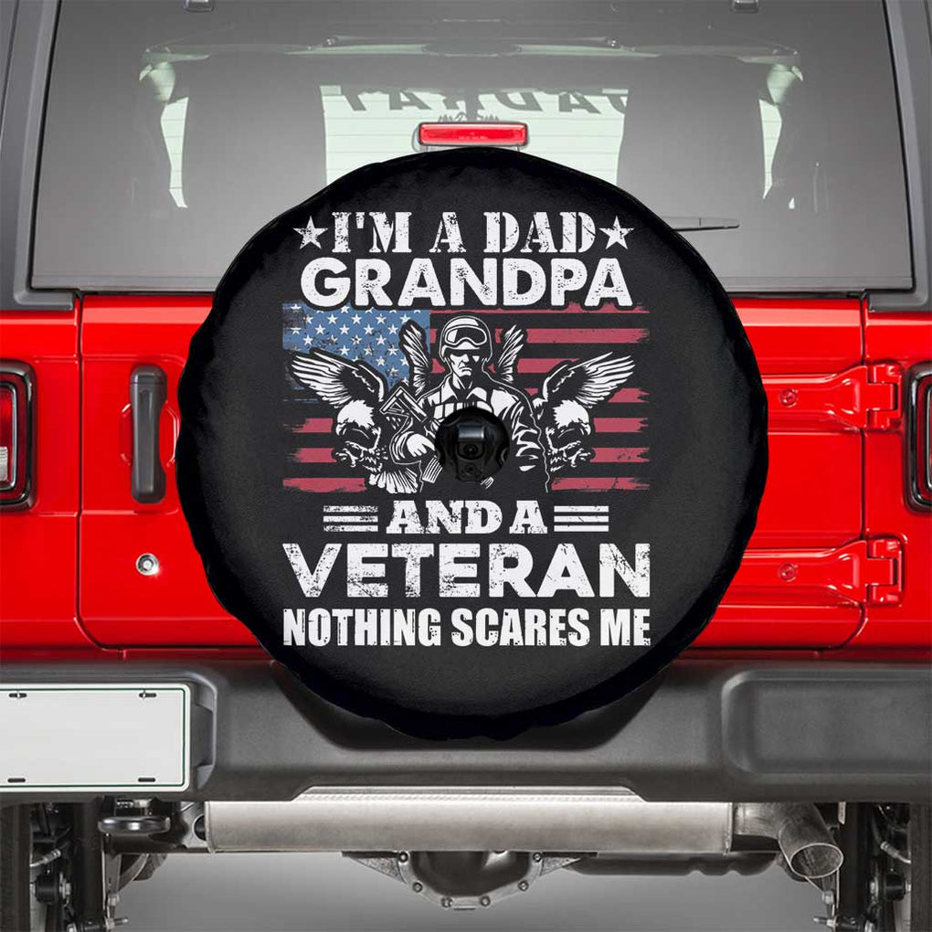 American Veteran Spare Tire Cover I'm A Dad Grandpa And A Veteran Funny For Papa Grandpa Pride TS02 Black Print Your Wear