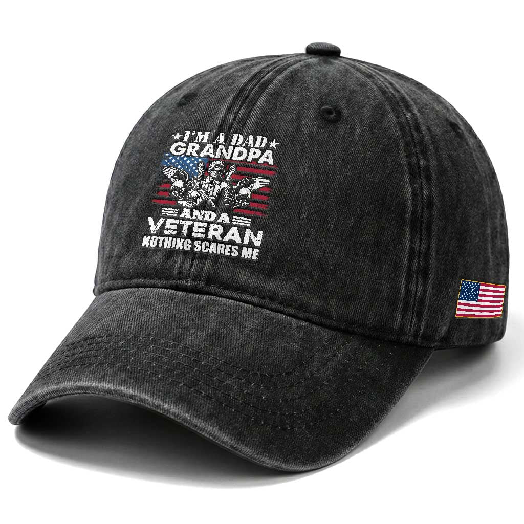 I’m a Dad Grandpa and Veteran Washed Cotton Baseball Cap Fearless Patriotic Military Family TS02 Print Your Wear