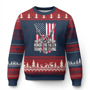 Patriotic Memorial Day Ugly Christmas Sweater Honor The Fallen Thank The Living Memorial Day Veterans Day TS02 Navy Red Print Your Wear