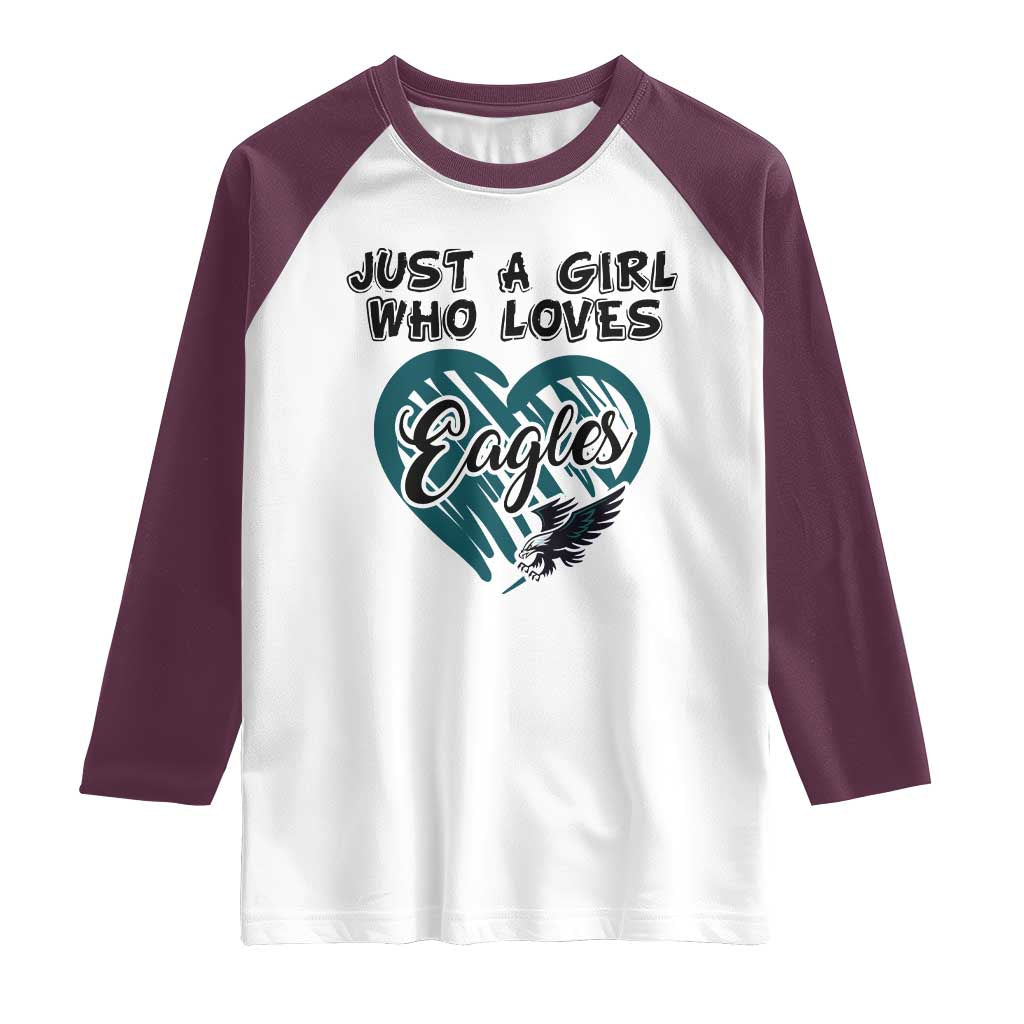 A Girl Who Loves Eagle Raglan Shirt TS02 White Maroon Print Your Wear