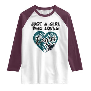 A Girl Who Loves Eagle Raglan Shirt TS02 White Maroon Print Your Wear