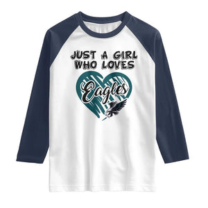 A Girl Who Loves Eagle Raglan Shirt TS02 White Navy Print Your Wear