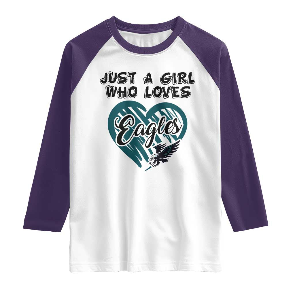 A Girl Who Loves Eagle Raglan Shirt TS02 White Purple Print Your Wear