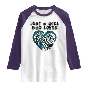 A Girl Who Loves Eagle Raglan Shirt TS02 White Purple Print Your Wear