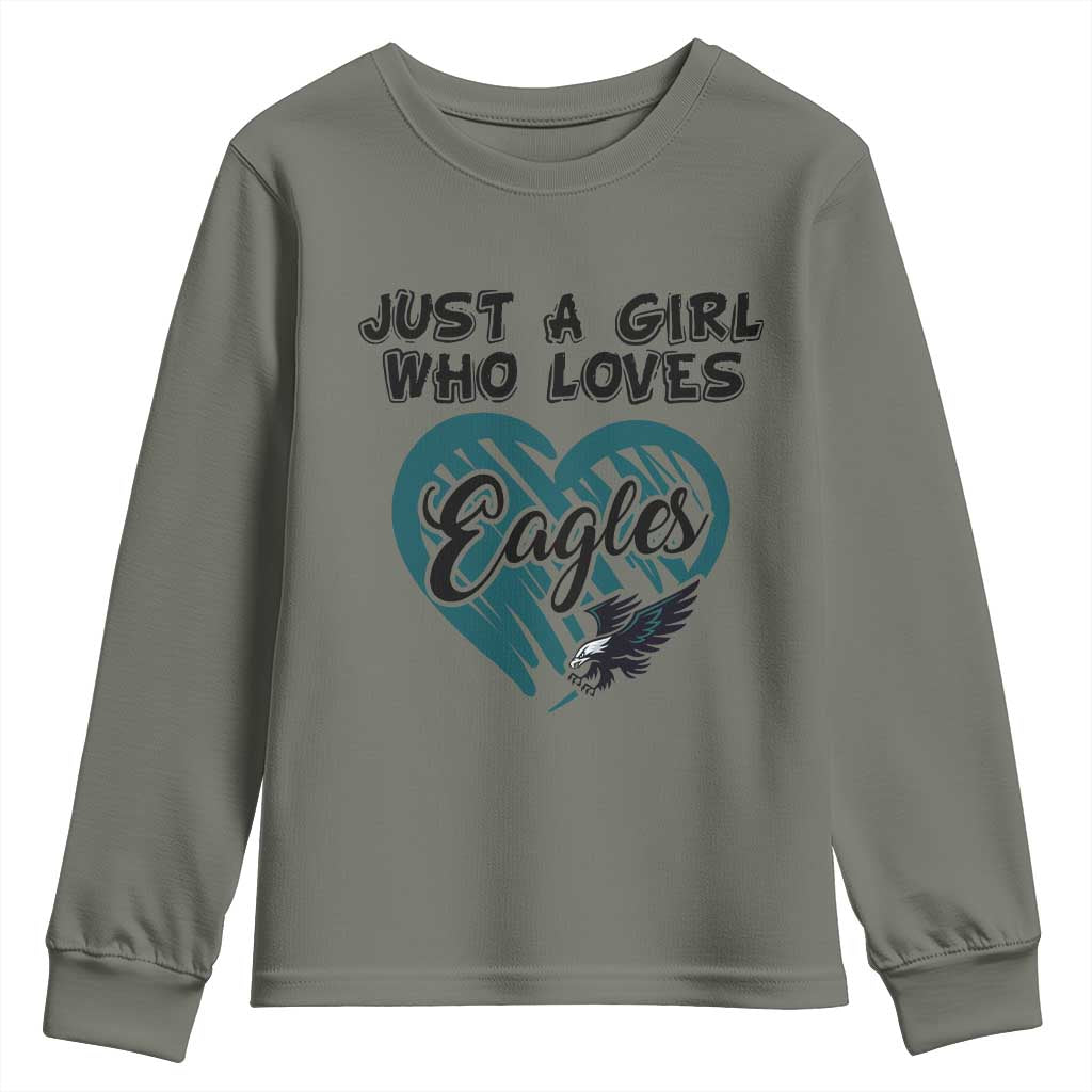 A Girl Who Loves Eagle Youth Sweatshirt TS02 Military Green Print Your Wear