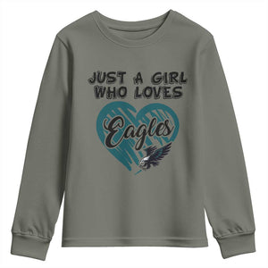 A Girl Who Loves Eagle Youth Sweatshirt TS02 Military Green Print Your Wear