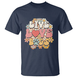 Dog Lover T Shirt Live Love Dogs Retro Groovy TS02 Navy Printyourwear