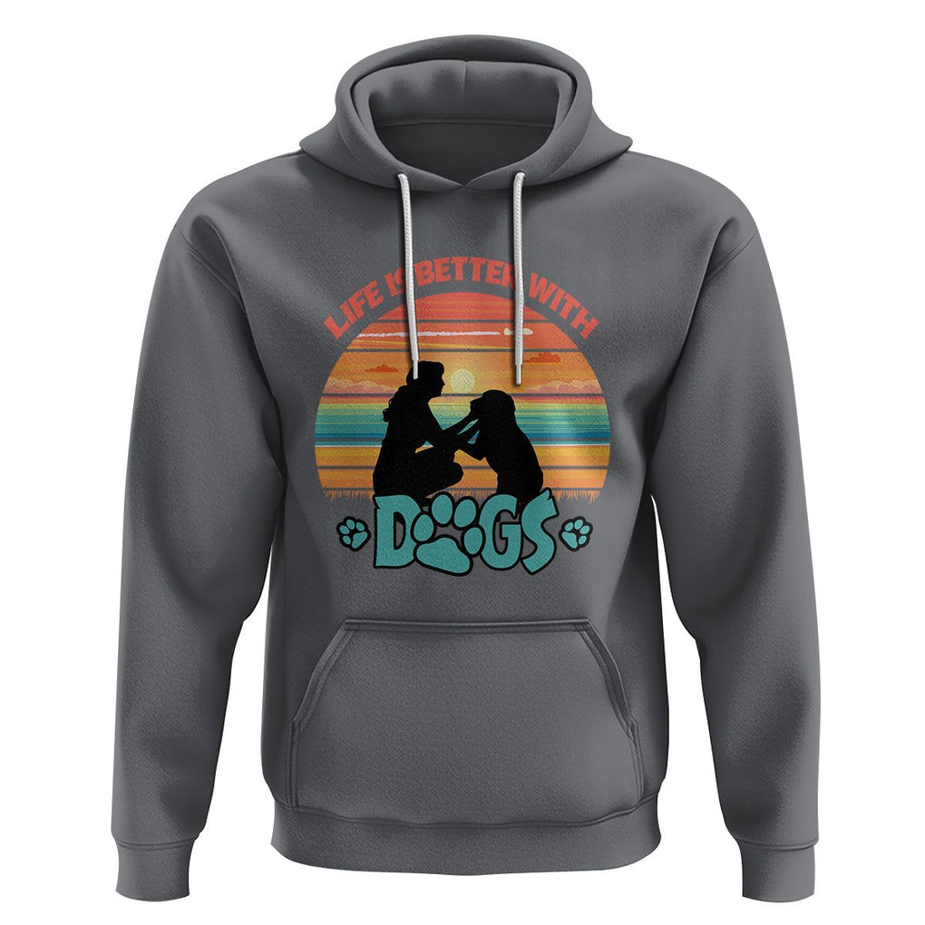 Dog Mom Hoodie Life Is Better With Dogs Retro Vintage Sunset TS02 Charcoal Printyourwear