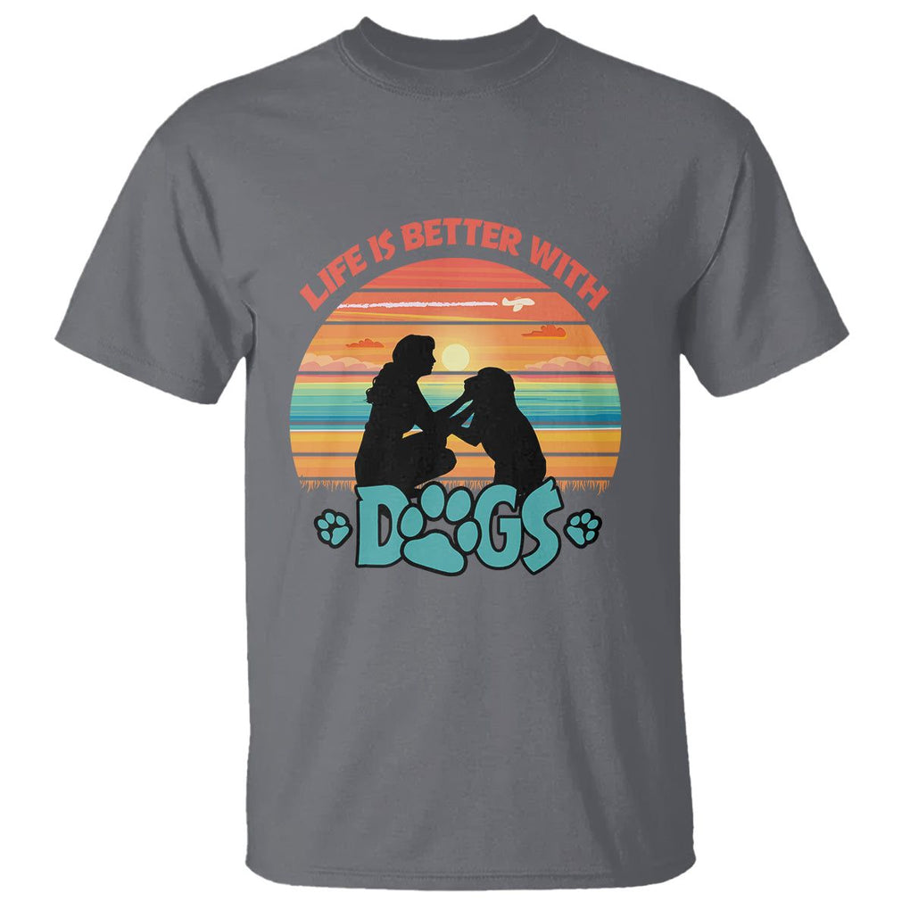 Dog Mom T Shirt Life Is Better With Dogs Retro Vintage Sunset TS02 Charcoal Printyourwear