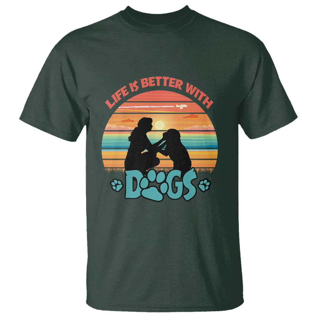 Dog Mom T Shirt Life Is Better With Dogs Retro Vintage Sunset TS02 Dark Forest Green Printyourwear