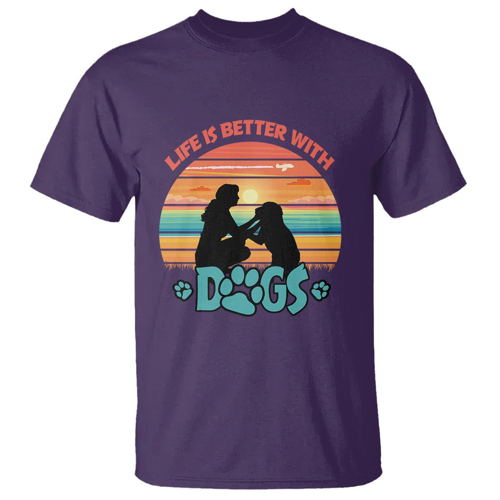 Dog Mom T Shirt Life Is Better With Dogs Retro Vintage Sunset TS02 Purple Printyourwear